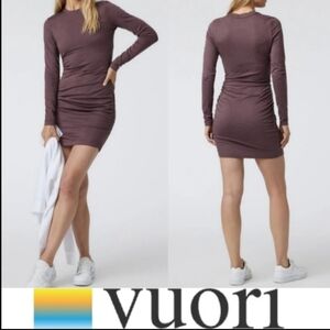 Vuori Long Sleeve Halo Essential Dress Elderberry Heather NWT Ruching Stretch